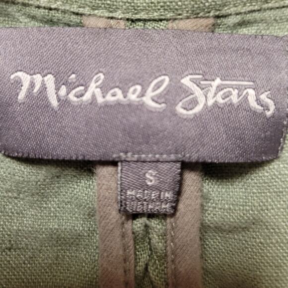 Michael Stars Olive Army Green Moto Vest 100% Linen Military Y2K Grunge Womens S - Picture 3 of 7